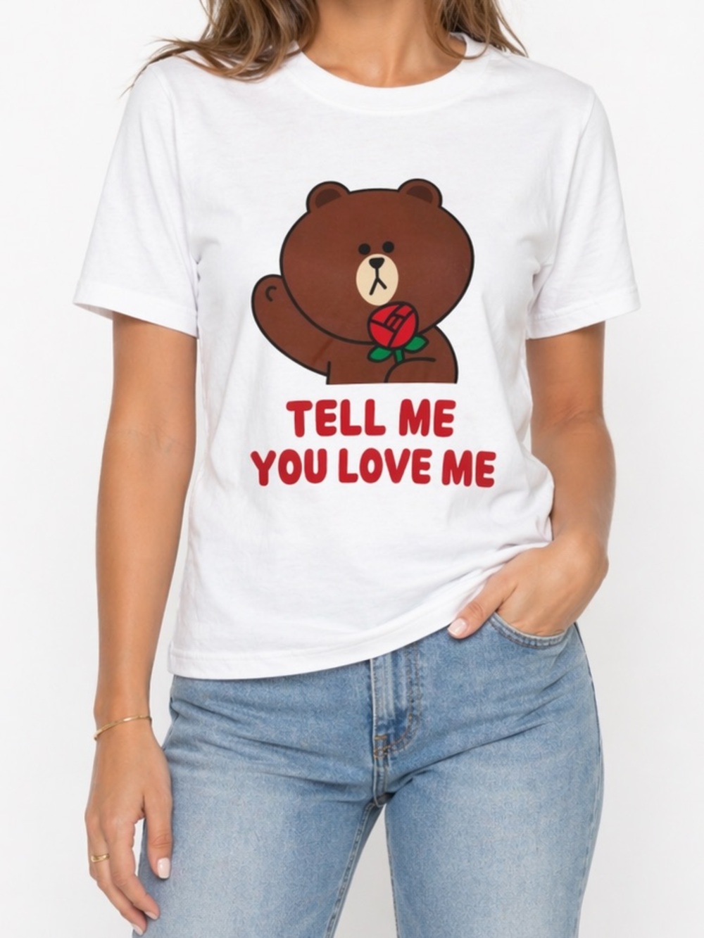 Uniqlo UT X Line Friends Brown Bear Graphic Tee in White Size Medium